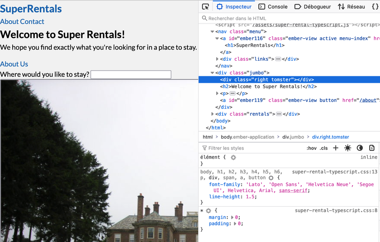 Tomster div highlighted in the DOM